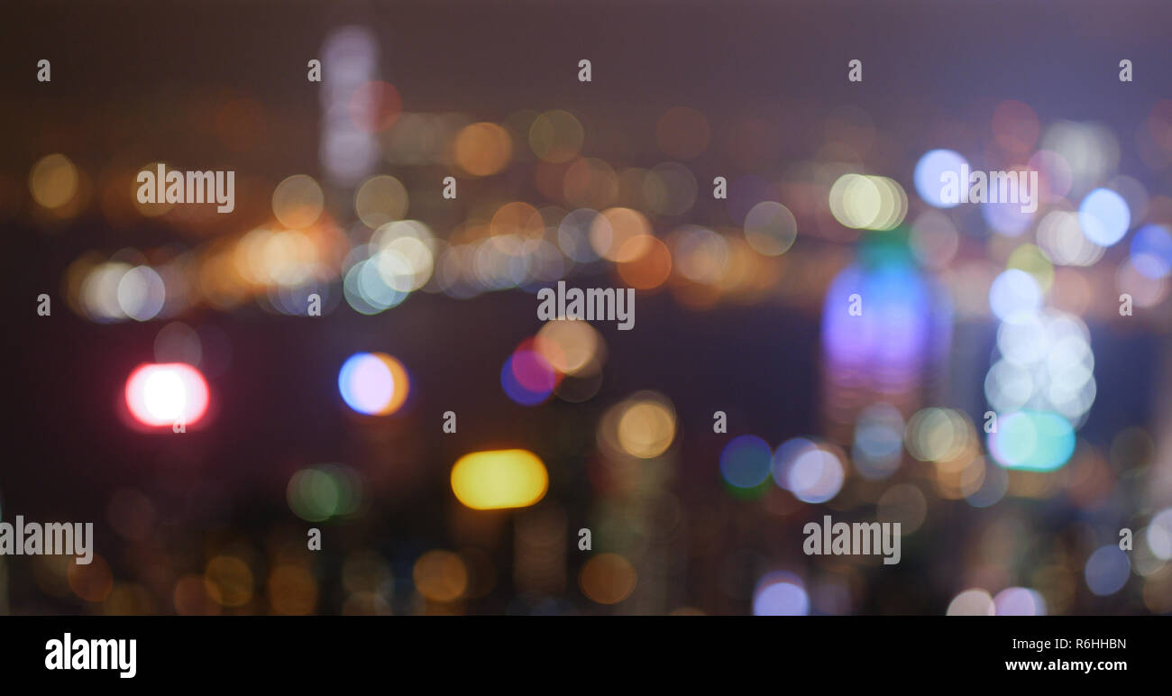 Out of focus for the city view in Hong Kong at night Stock Photo - Alamy