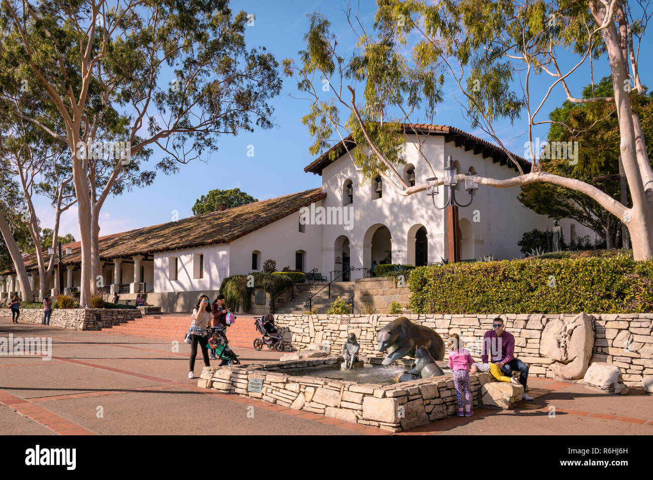 Visitors at Mission San Luis Obispo de Tolosa, central California. Stock Photo