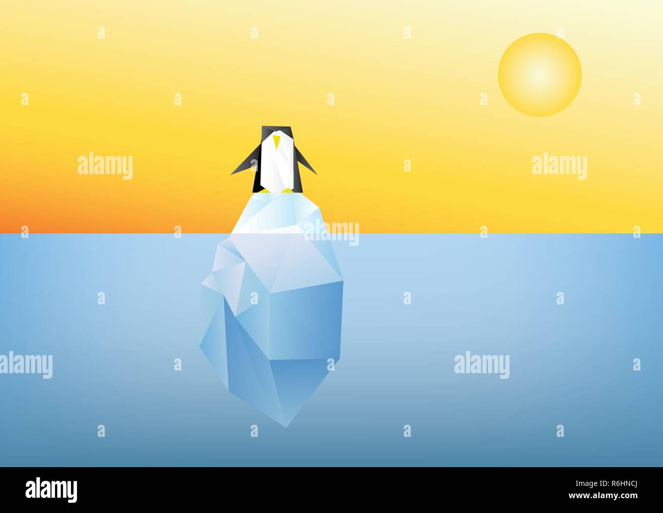 penguin on ice floe island illustration - global warming concept vector graphic Stock Photo