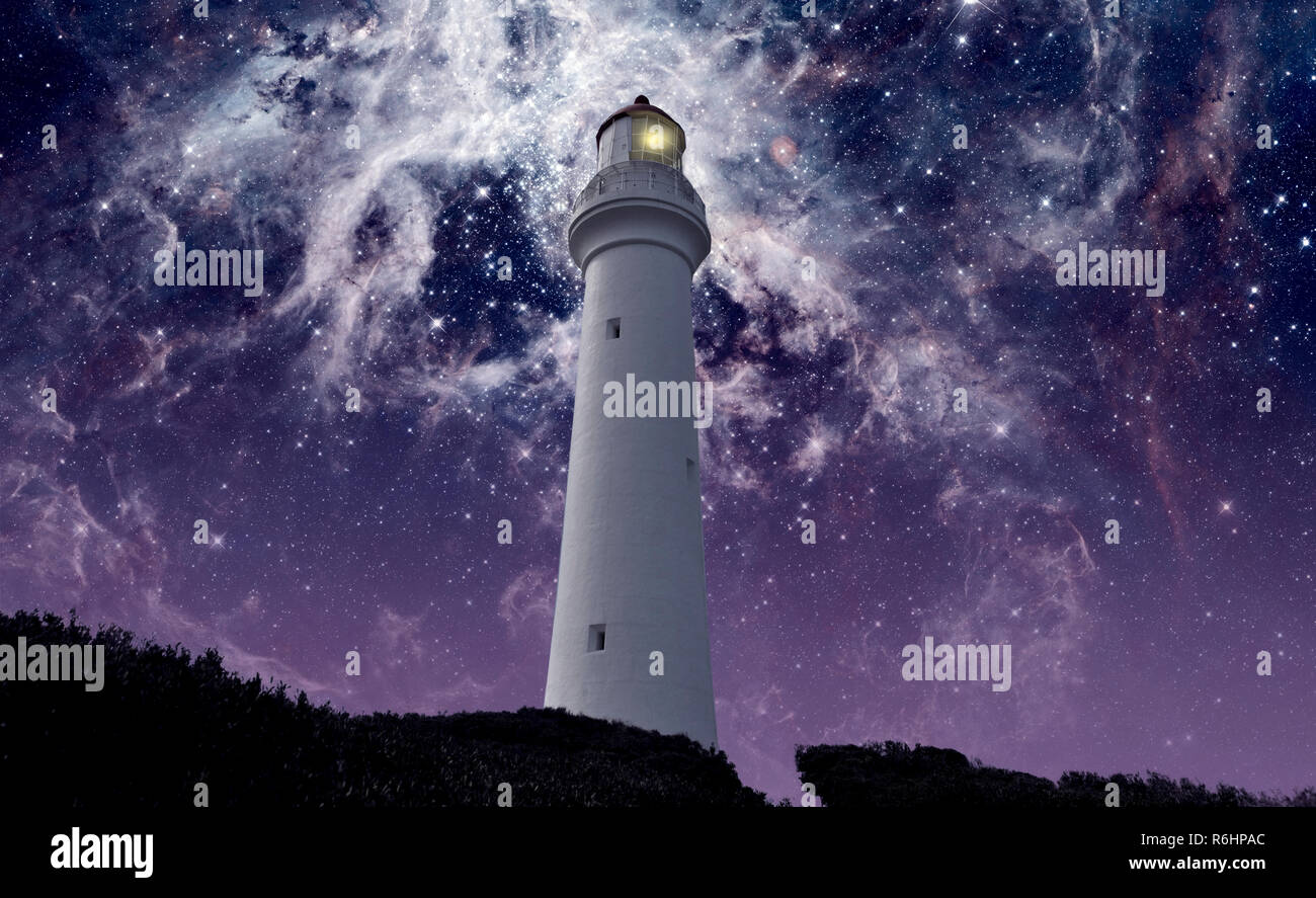 Split Point lighthouse, south Australia, in a deep sky background. Some images elements furnished by NASA. Stock Photo