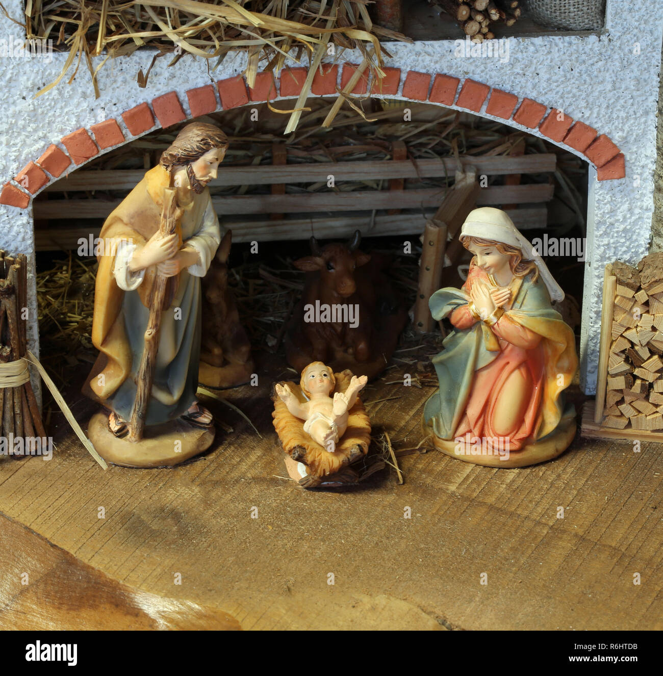 Traditional nativity scene with the Holy Family and the baby Jesus ...