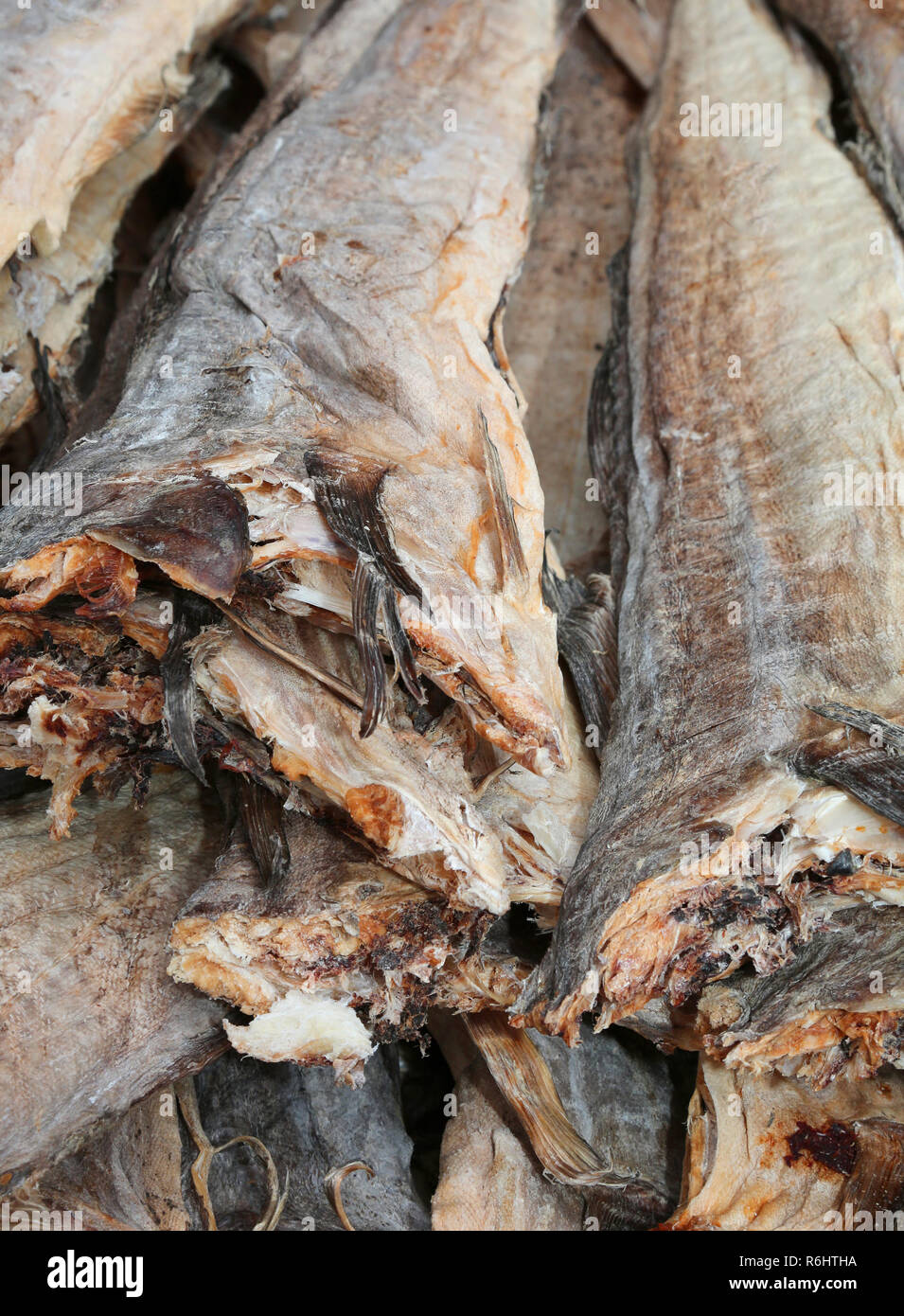 Smoked cod fish Dry for sale in the market Stock Photo