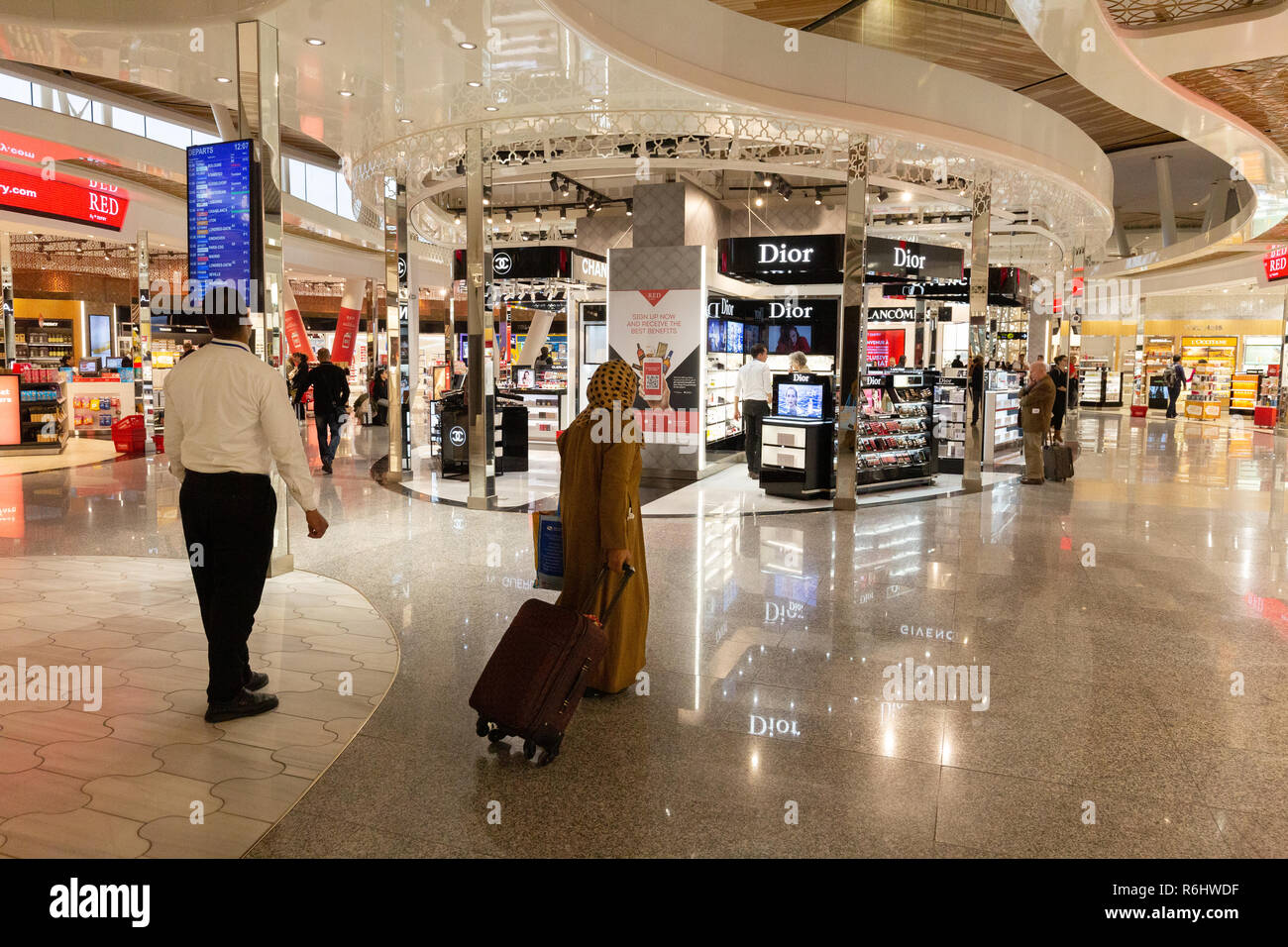 marrakech airport duty free cigarettes Marrakech airport duty free shop - people shopping for duty free, Marrakesh  airport, Morocco north Africa Stock Photo