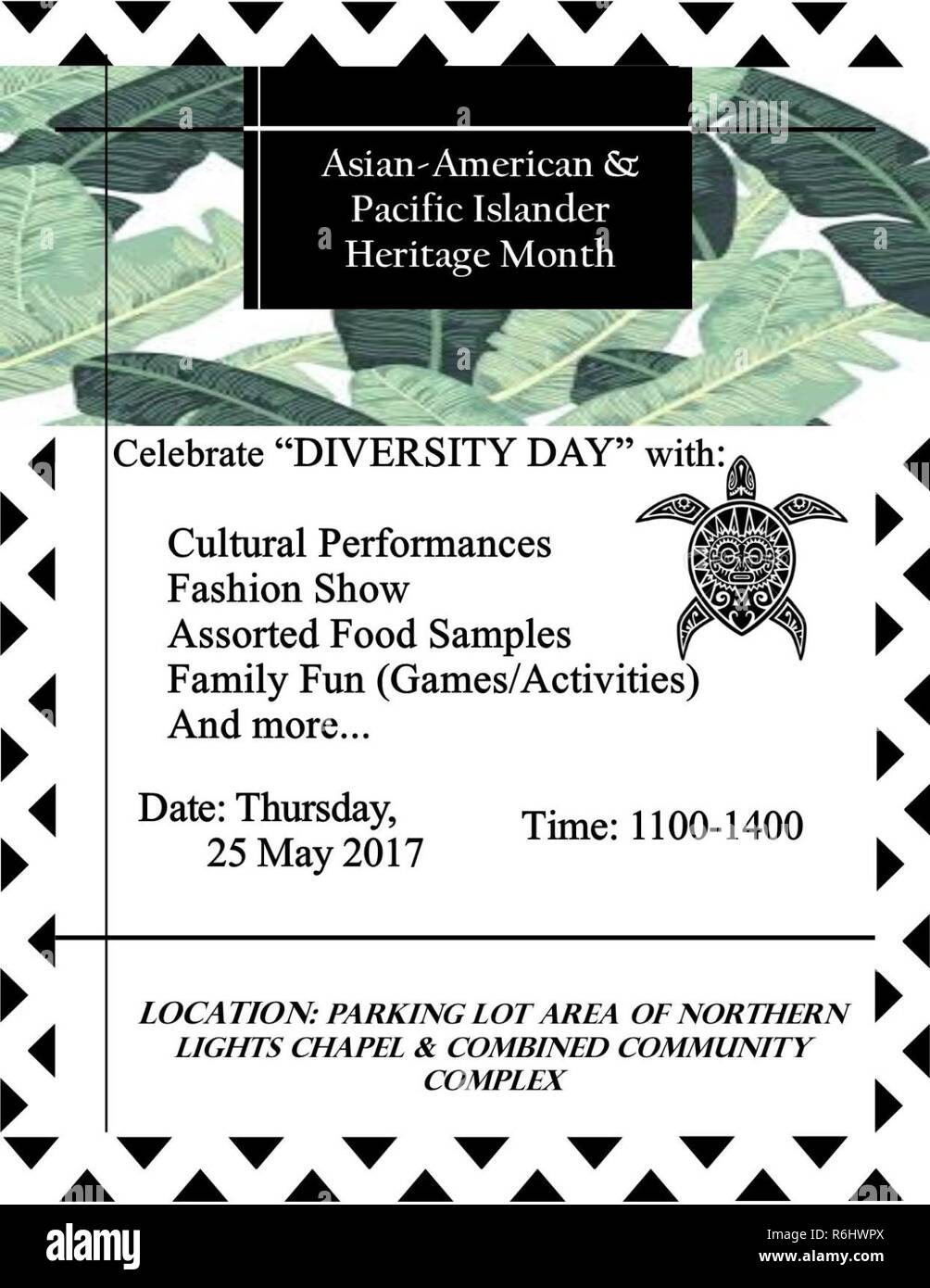 Diversity Day is scheduled to occur at the Combined Community Complex parking lot on Minot Air Force Base, N.D., May 25, 2017, from 11 a.m. to 2 p.m. During the event, there will be food sampling, performances, a fashion show and kids activities. Stock Photo