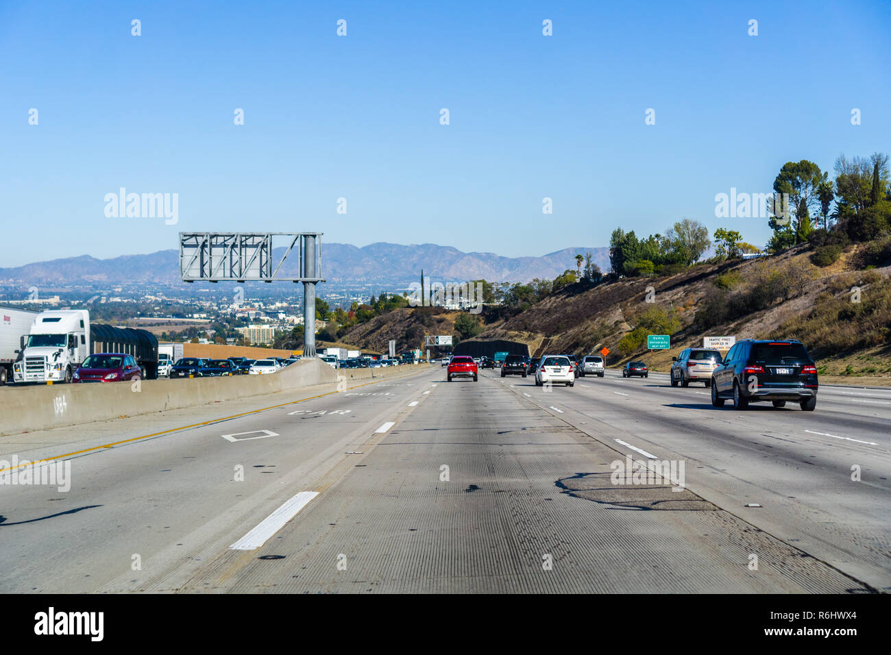 December 3, 2018 Los Angeles / CA / USA - Travelling on Highway 405 towards I5 Stock Photo