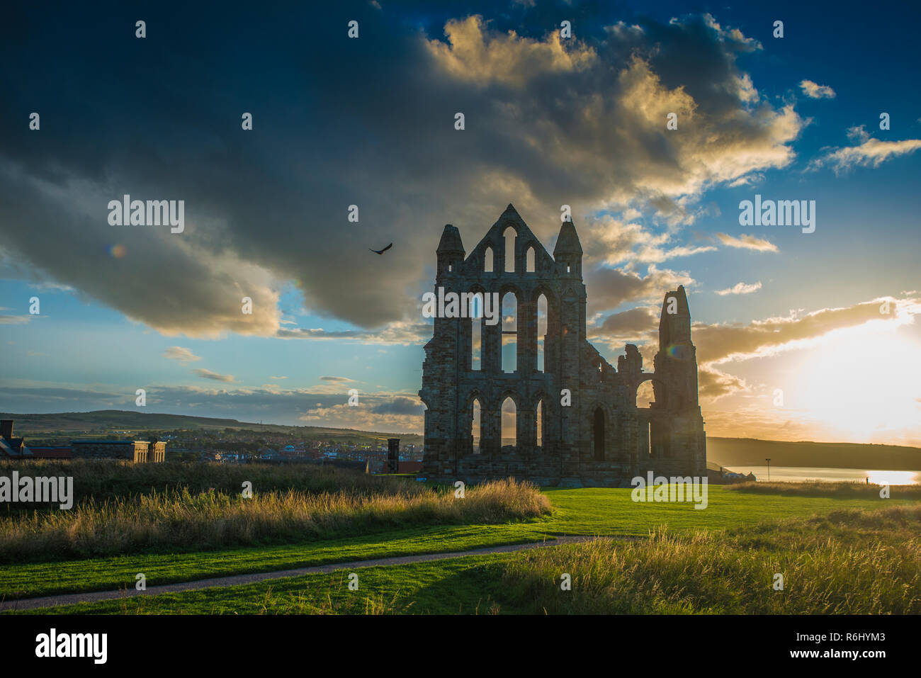 Whitby Abbey, port and civil parish in the Borough of Scarborough and English county of North Yorkshire, August 2017 Stock Photo