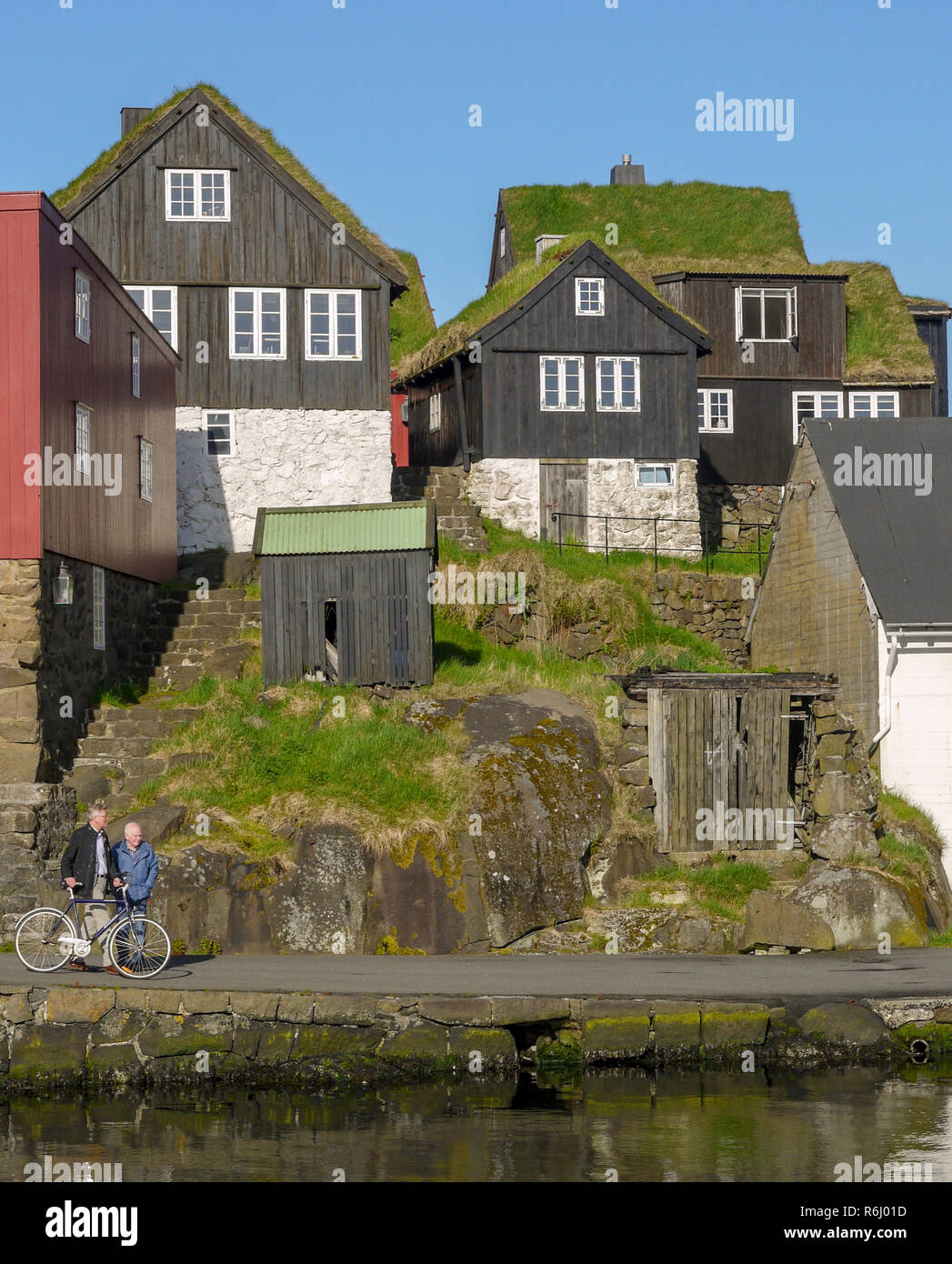 grass roof houses in Torhavn Faroe Islands Stock Photo