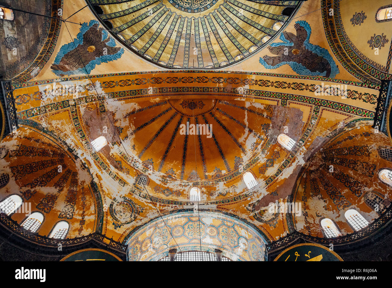 Istanbul, Turkey - August 14, 2018: The dome (ceiling) decoration of the Hagia Sophia Museum, view from inside the temple on August 14, 2018, in Istan Stock Photo