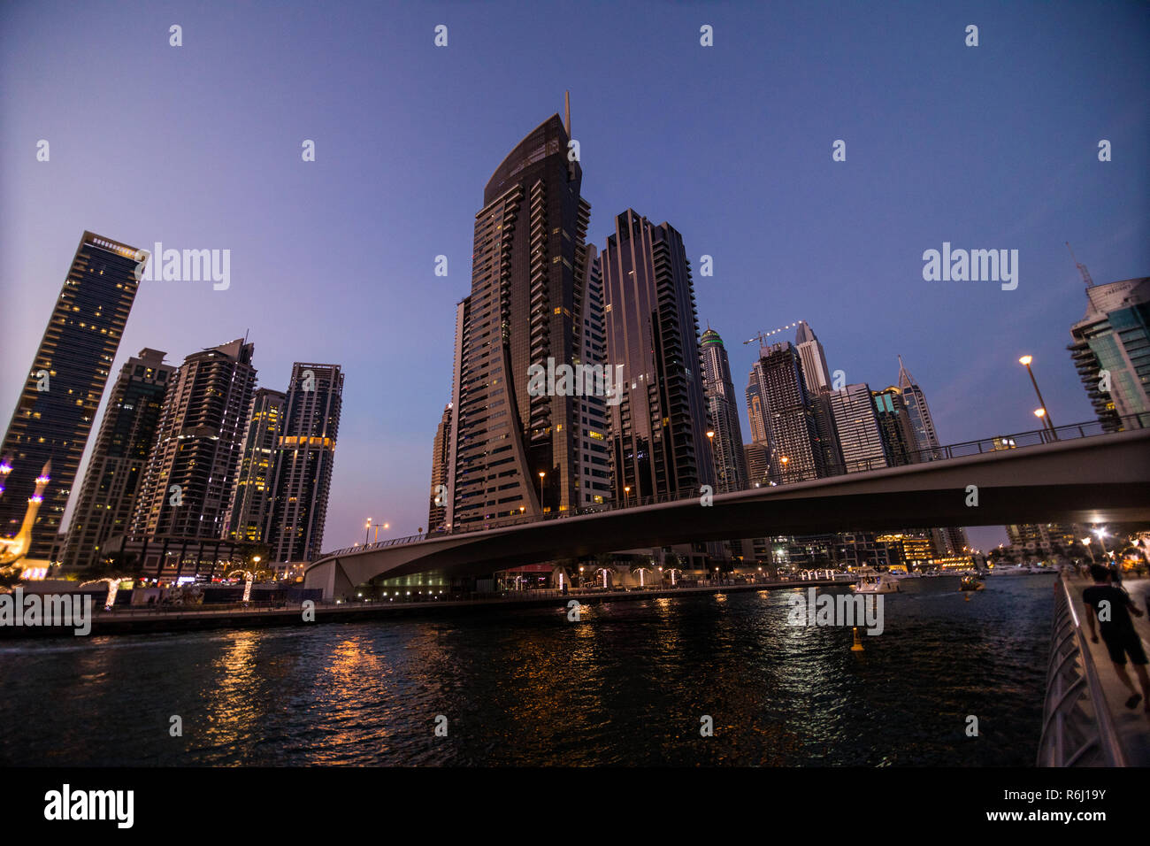 Skycrapers at Dubai Marina February 2017, Dubai marina at night night cityscape lights Stock Photo