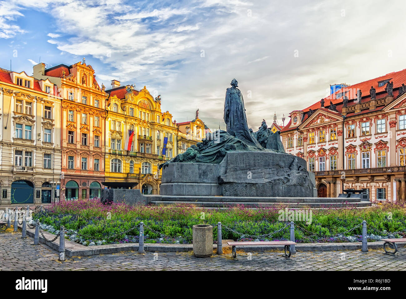 The Jan Hus Memorial in Old Town Square of Prague, Czech Republi Stock Photo