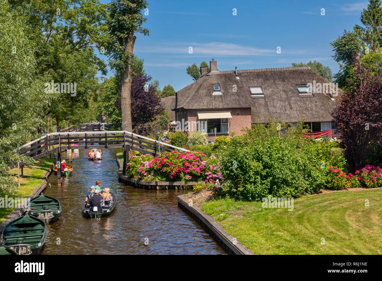 Giethoorn, Netherlands - July 4, 2018: view of famous Giethoorn with canals in the Netherlands. Giethoorn is also called 'Venice of The Nether Stock Photo - Alamy