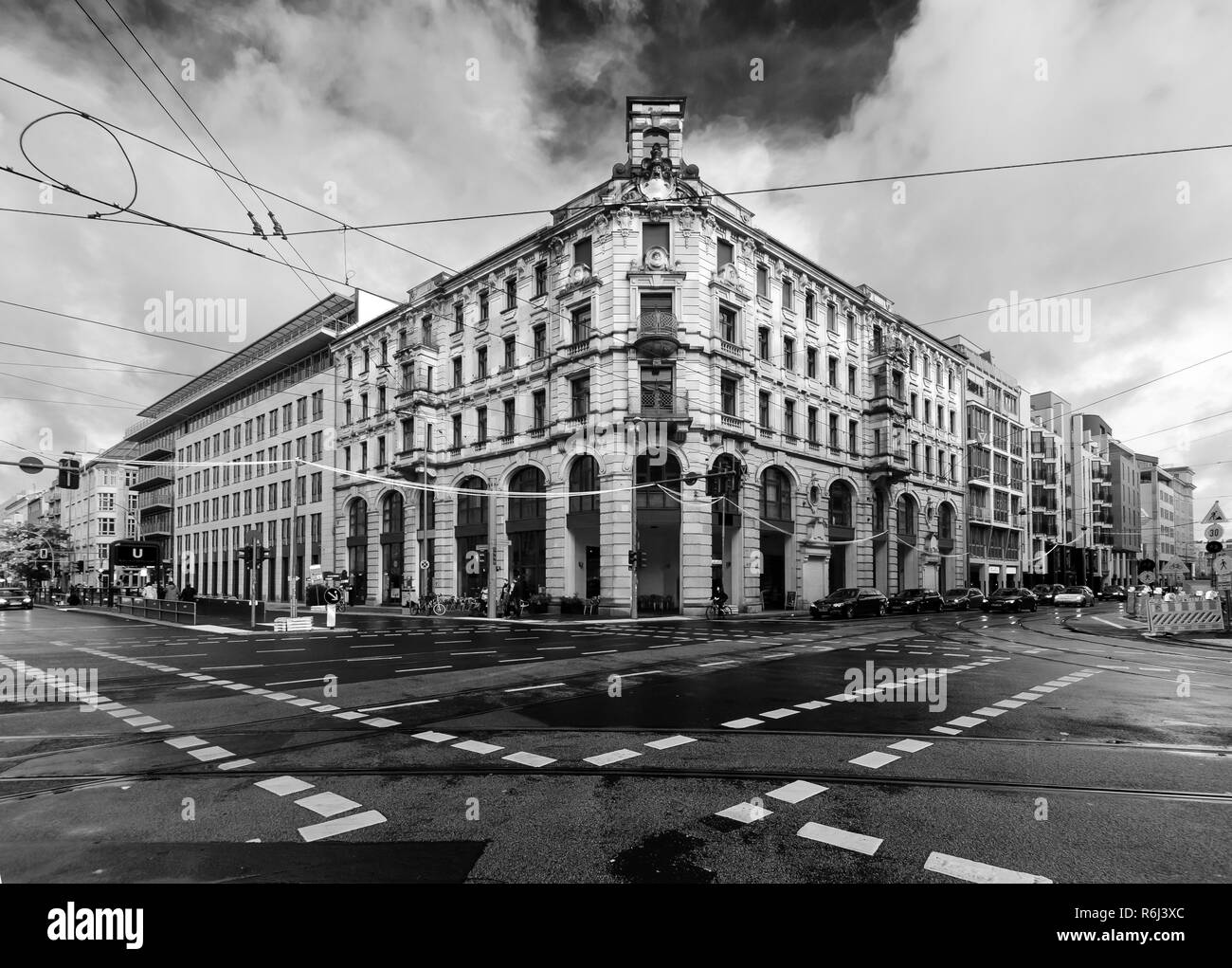 The crossroads in the centre of Berlin, black and white foto. Germany ...