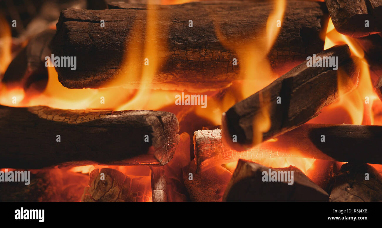 Charcoal burns in the fire Stock Photo Alamy
