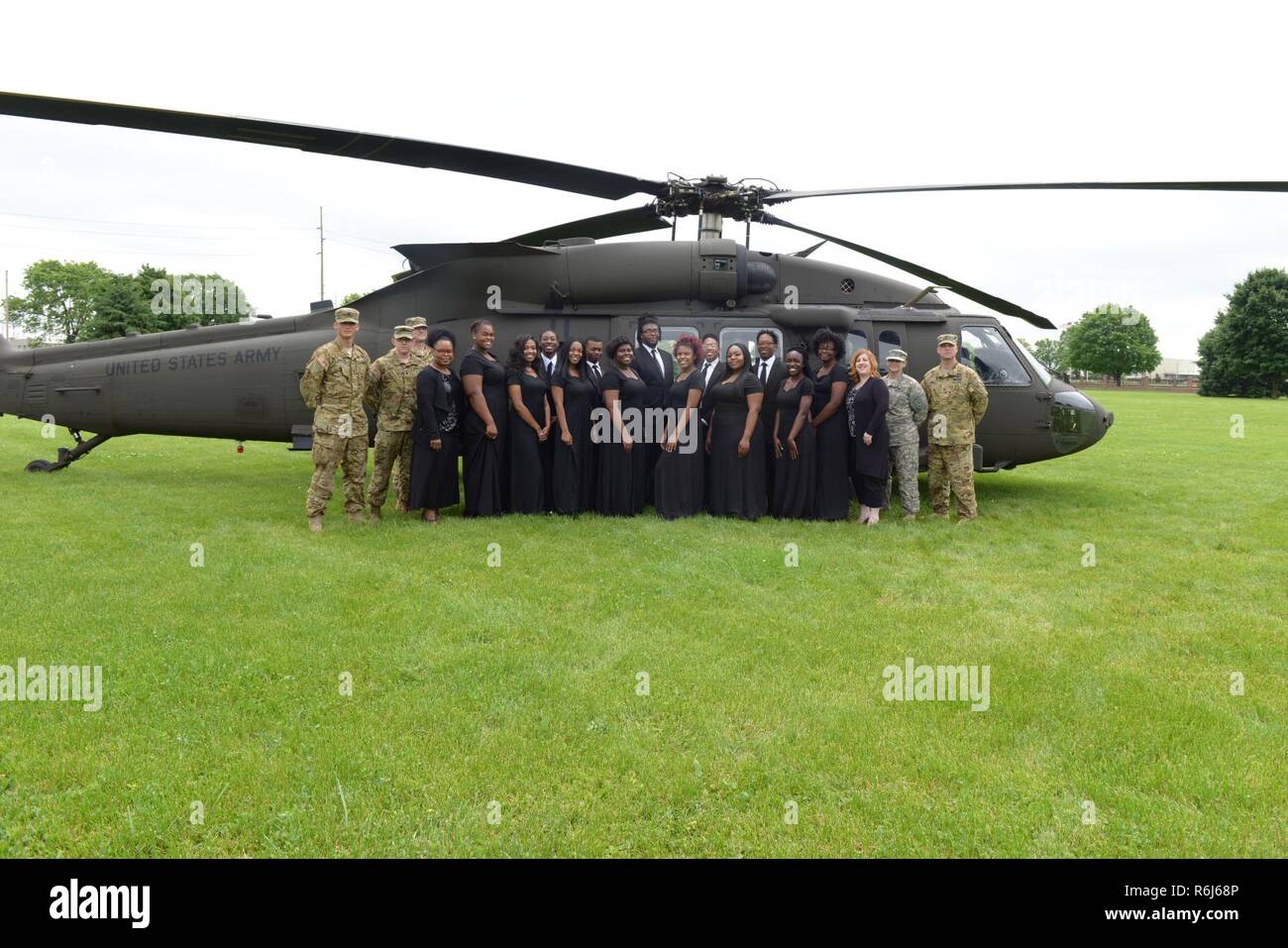 Members of the Broad Ripple High School choir and flight crew members
