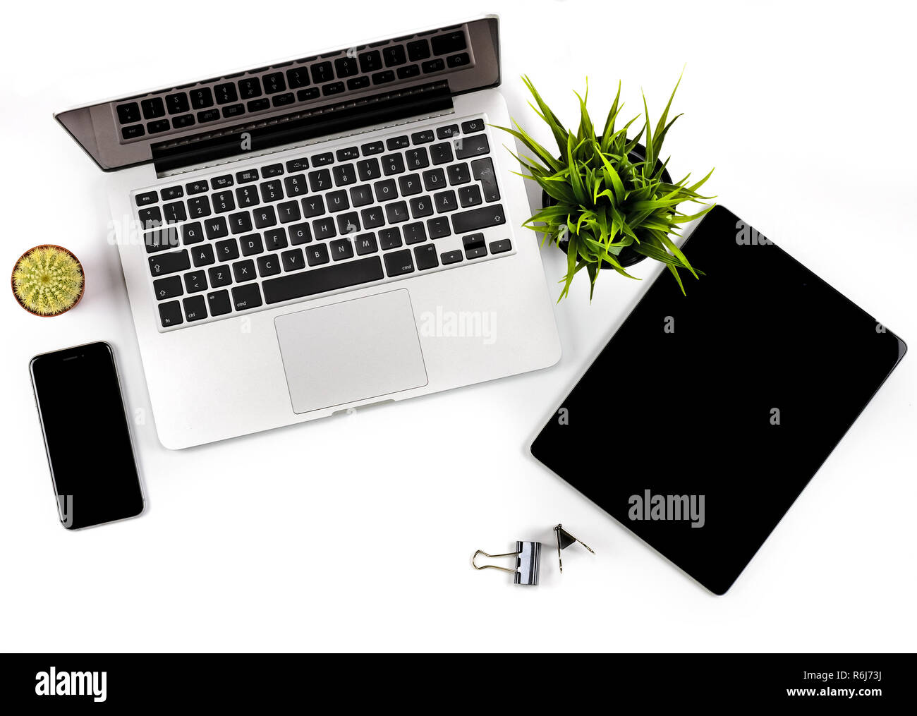 Composition of office workspace, top view. High quality. Stock Photo
