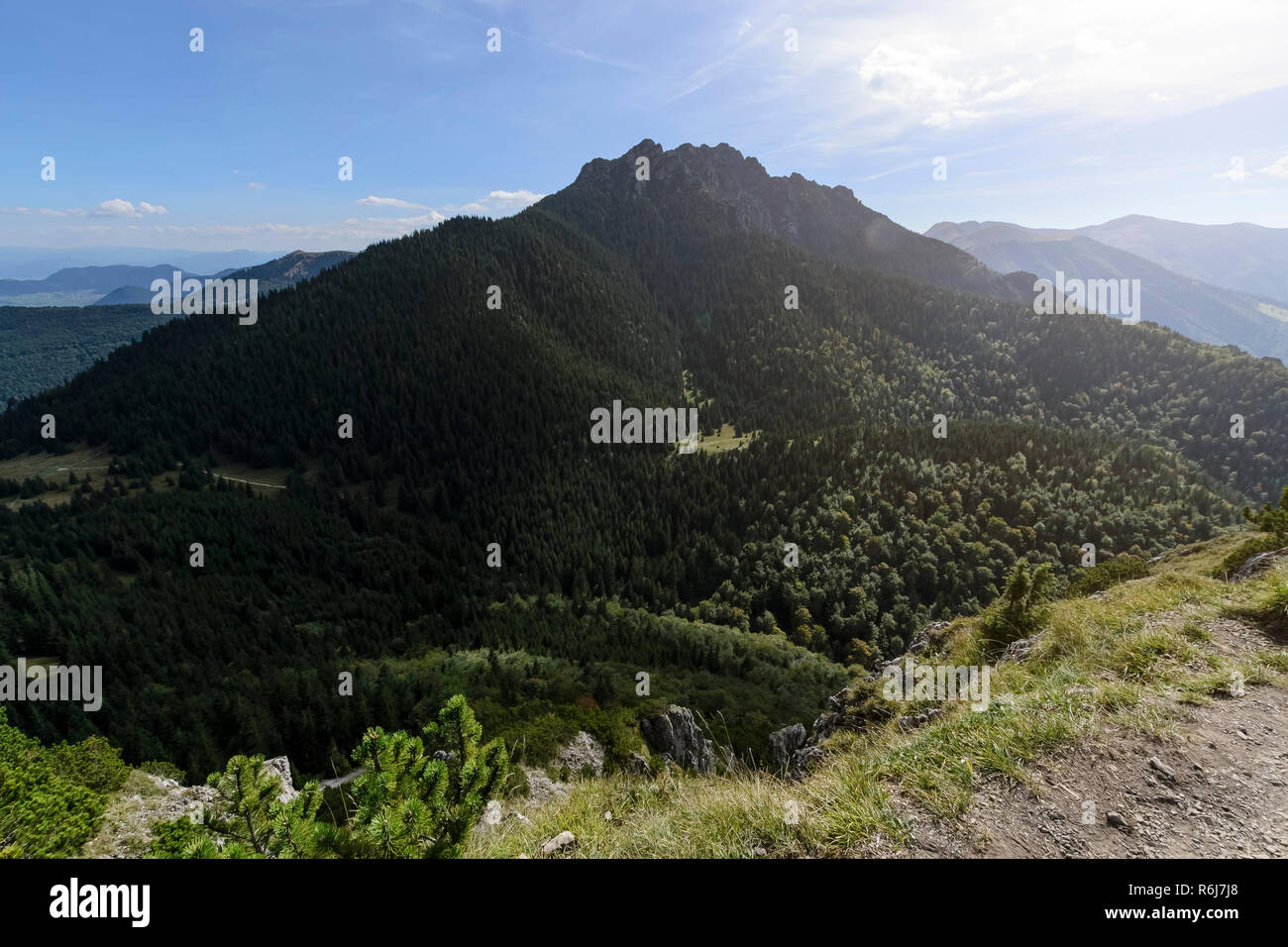 Great (Big) Rozsutec hill, view from the Little Rozsutec hill in sunny day, Slovakia. Stock Photo