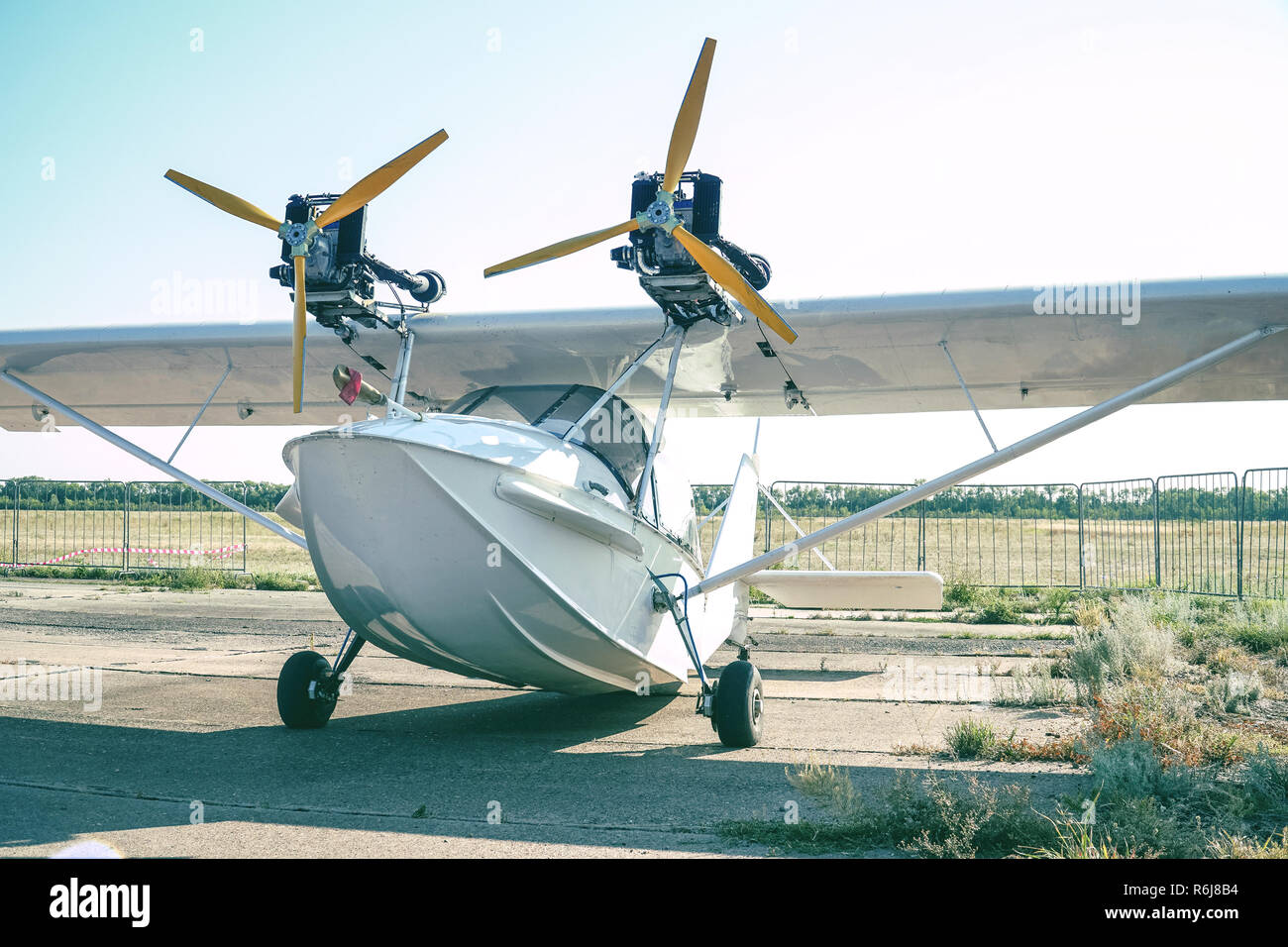 Light twinengine amphibious aircraft at the airport Stock Photo Alamy