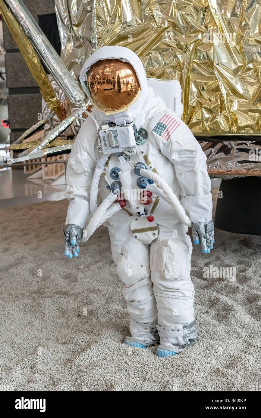 Replica of Astronaut N. Armstrong's moon landing at Evergreen Aviation & Space Museum in McMinnville, Oregon Stock Photo