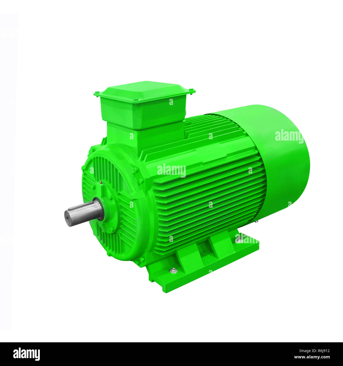 Industrial green electric motor generator isolated on white background