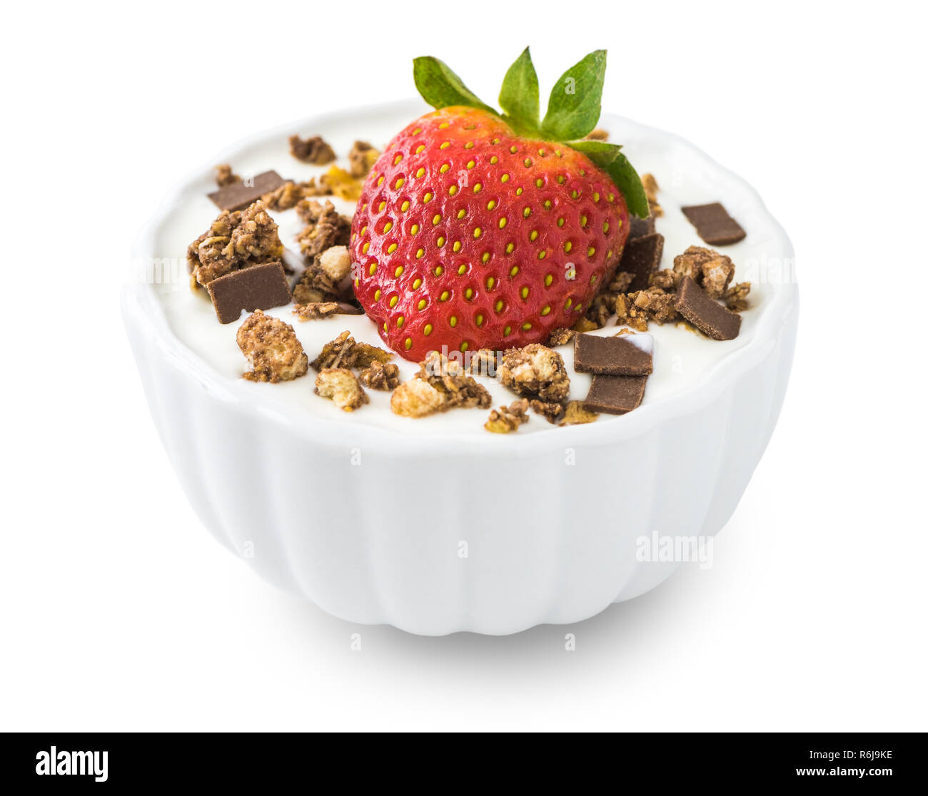 Bowl of Yogurt with Strawberry and Muesli Isolated on White Background ...