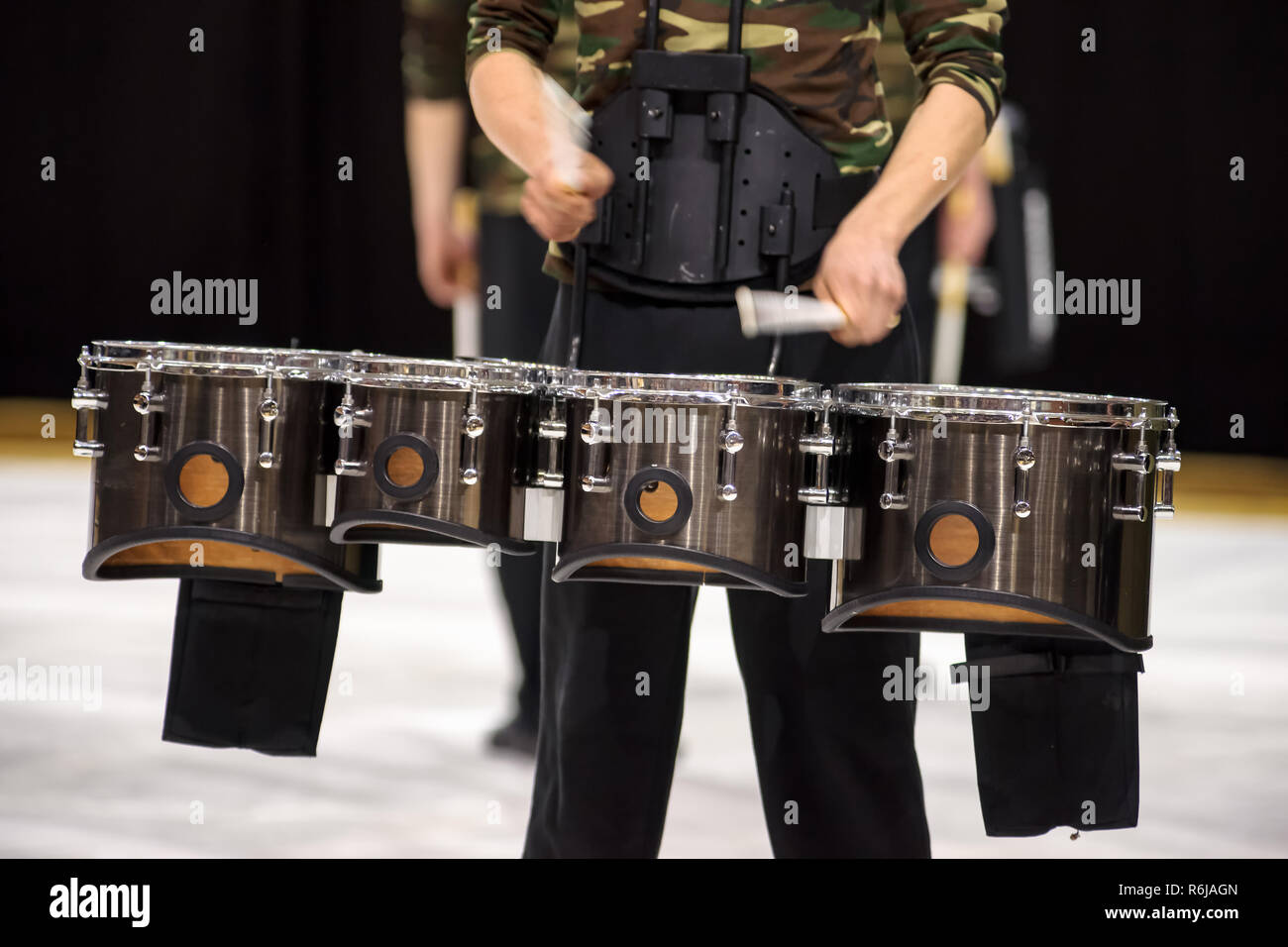 Percussion instrument with different tuned drums that are used in drum corps and maching bands Stock Photo