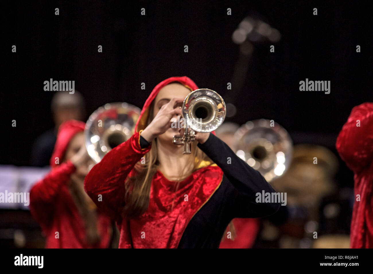 Details of a performing wind band during a performance or concert with