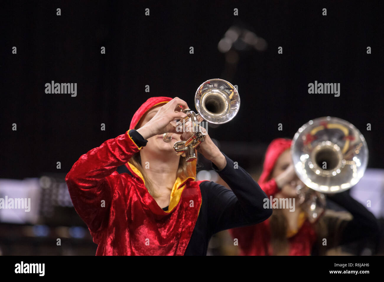 Details of a performing wind band during a performance or concert with