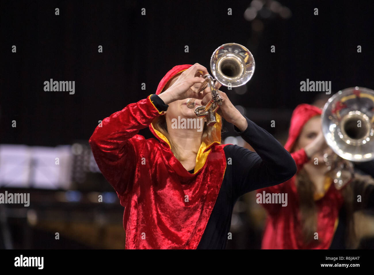 Details of a performing wind band during a performance or concert with