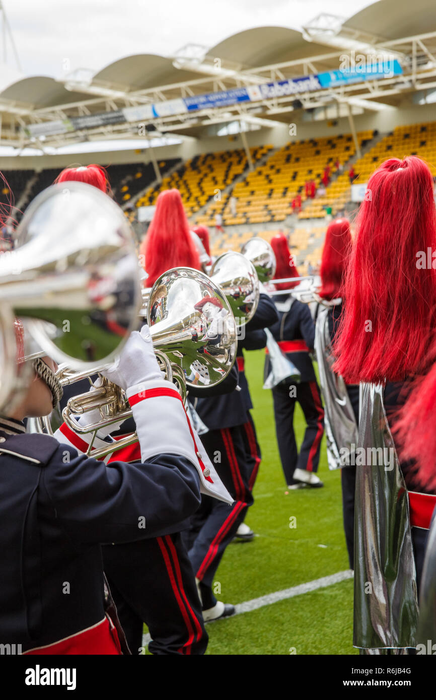 Marching Band Musician Holding Trumpet High Resolution Stock