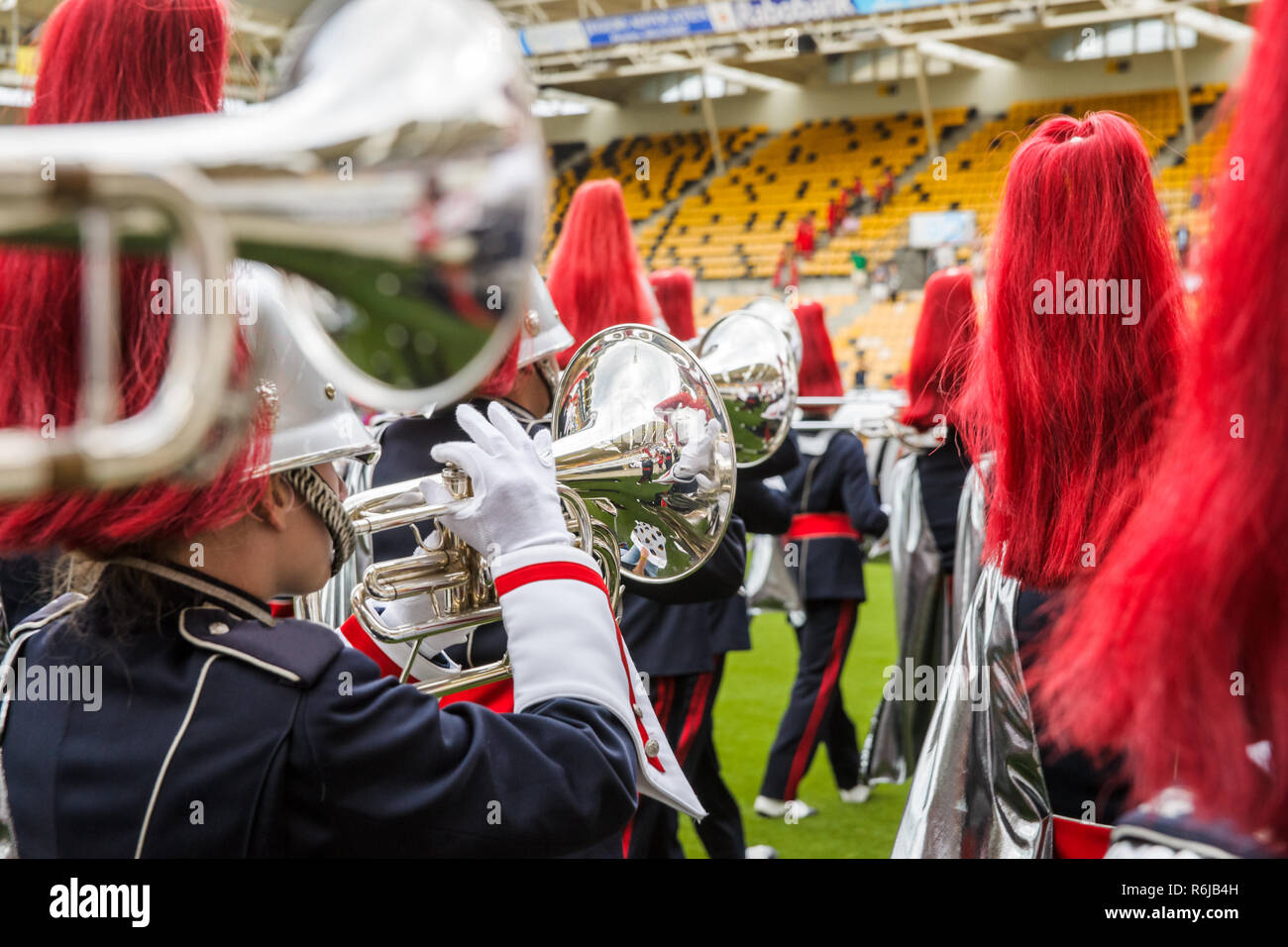 March marching drum trumpet tuba music musicians people hires stock