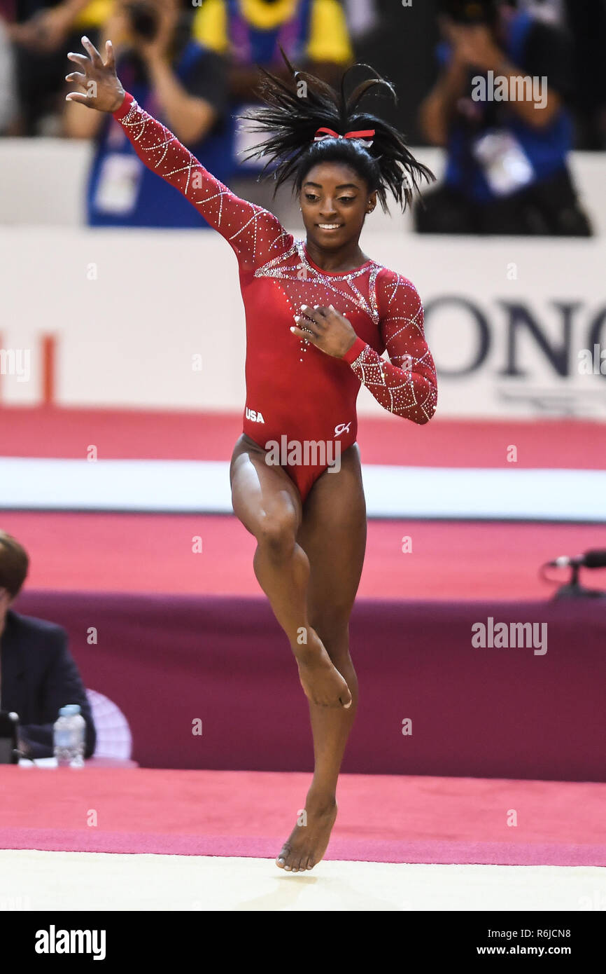Doha, Qatar. 3rd Jan, 2016. SIMONE BILES competes during the Women's Floor Exercise Event Finals competition held at the Aspire Dome in Doha, Qatar. Credit: Amy Sanderson/ZUMA Wire/Alamy Live News Stock Photo