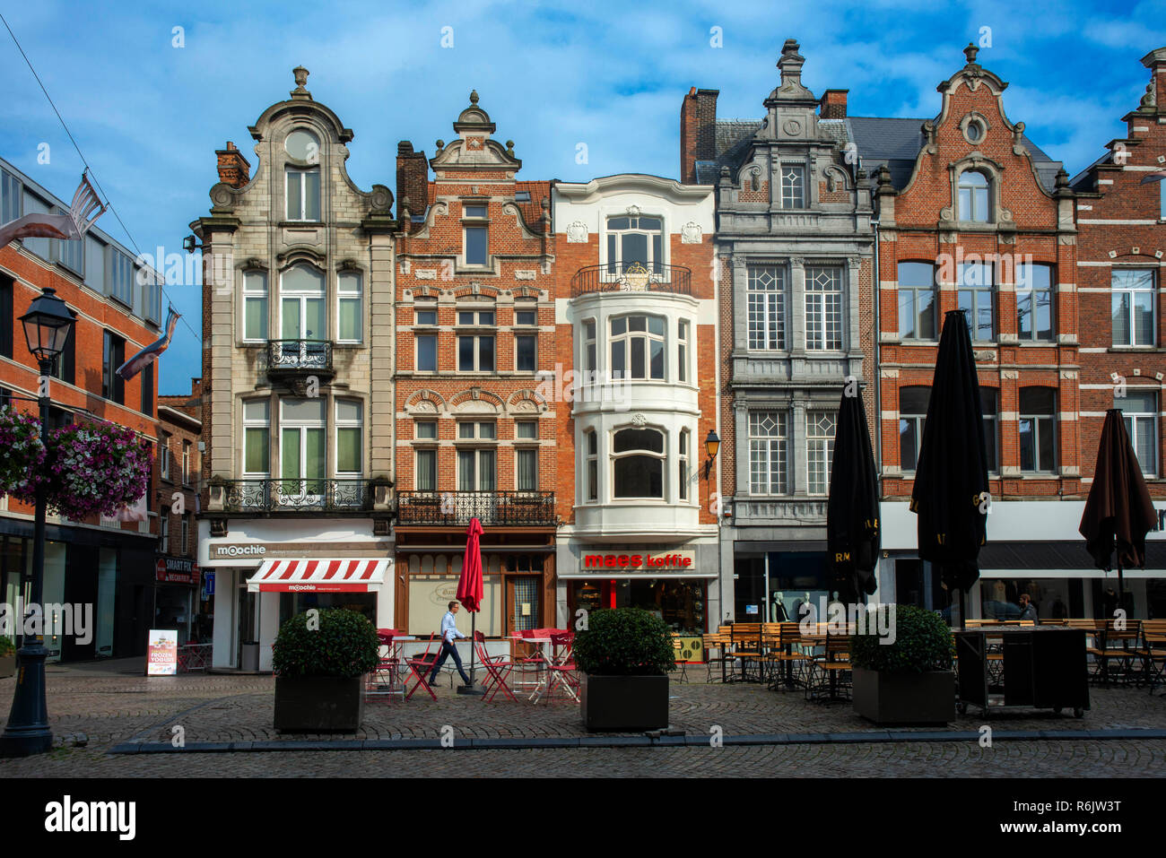 Flemish house facade exterior bars and restaurants in IJzerenleen, Mechelen, Belgium. Stock Photo