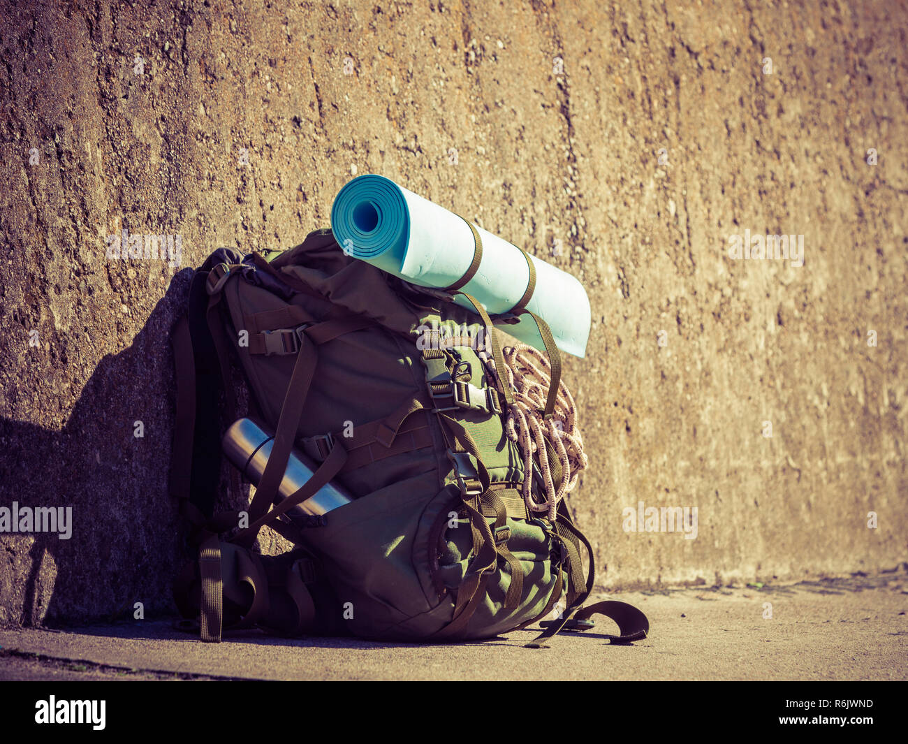 Hiking backpack camping and mountain exploring tourist equipment ...