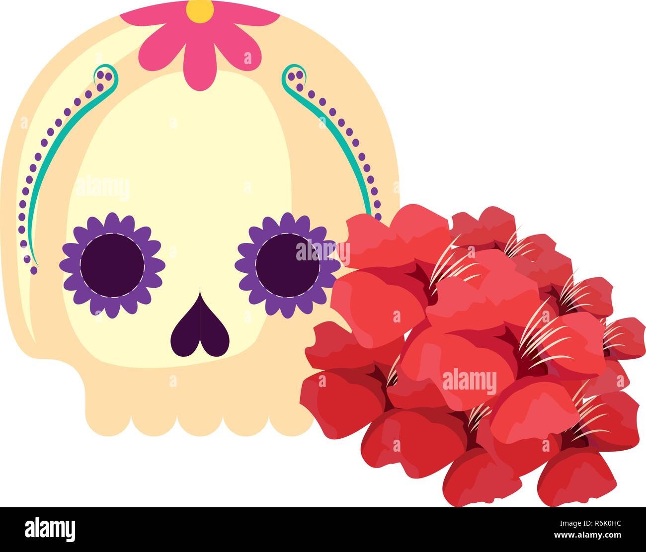 skull and flowers day of the dead vector illustration Stock Vector ...