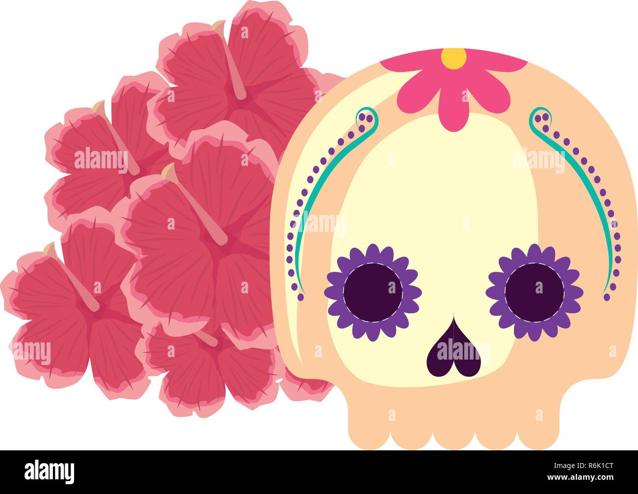 skull and flowers day of the dead vector illustration Stock Vector ...