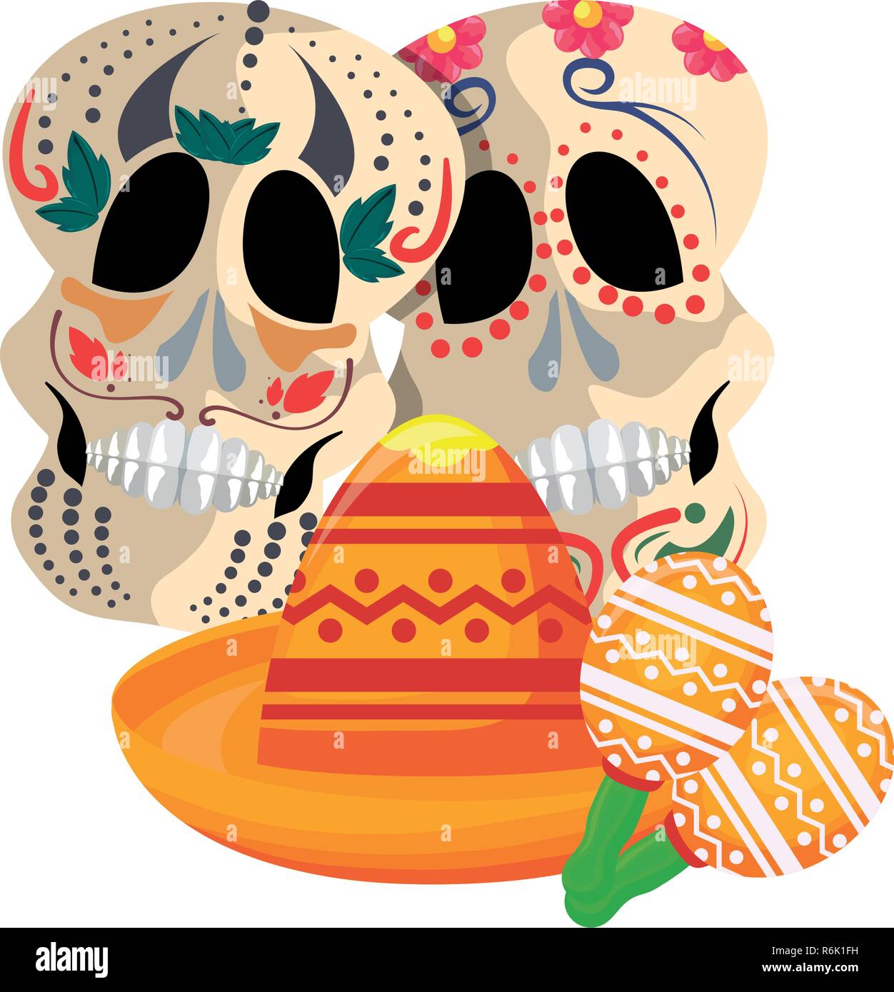 skull hat and maracas day of the dead vector illustration Stock Vector ...
