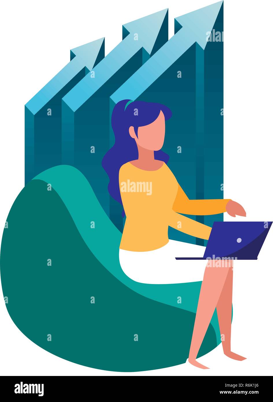 business woman sitting with laptop vector illustration Stock Vector ...