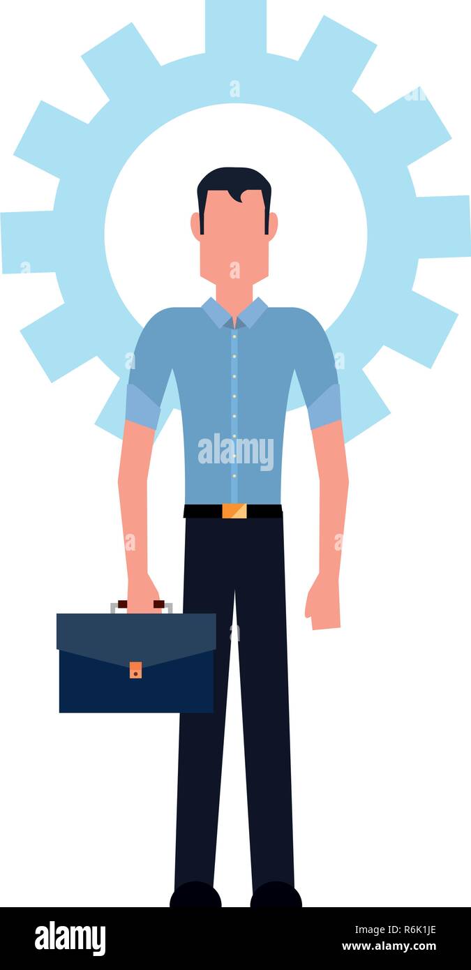 businessman holding briefcase gear background vector illustration Stock ...
