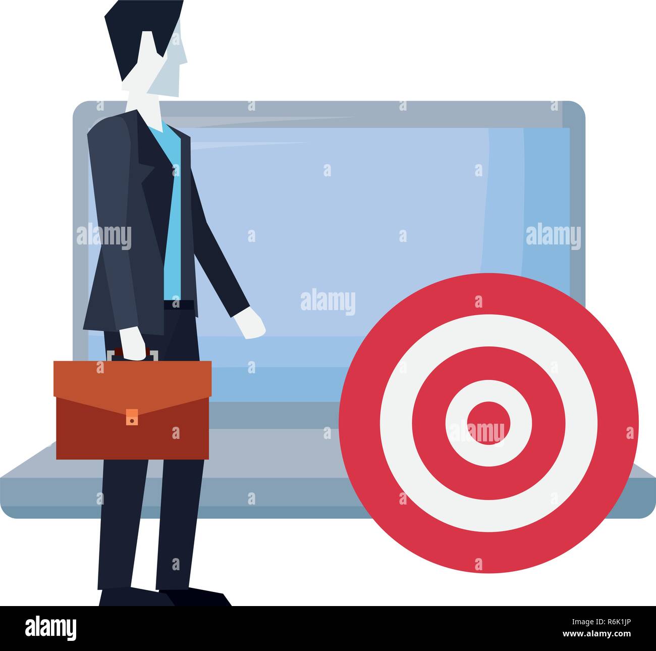 businessman holding briefcase with laptop target vector illustration