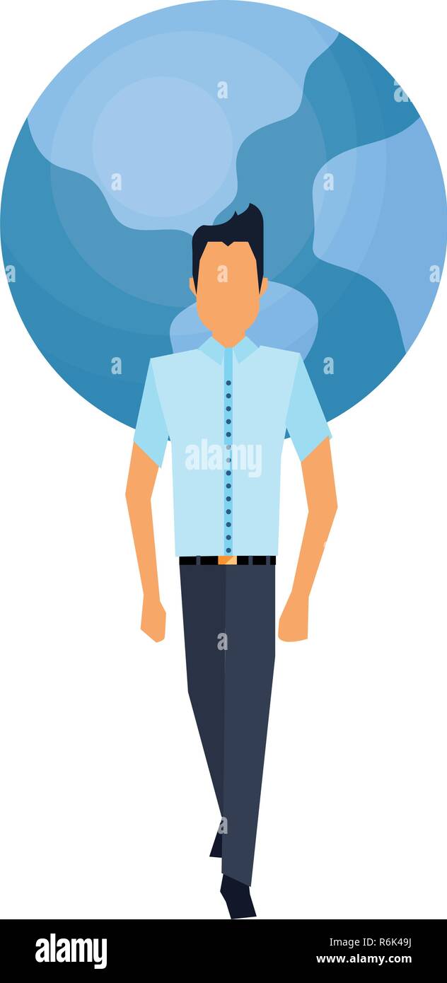businessman with world white background vector illustration Stock ...