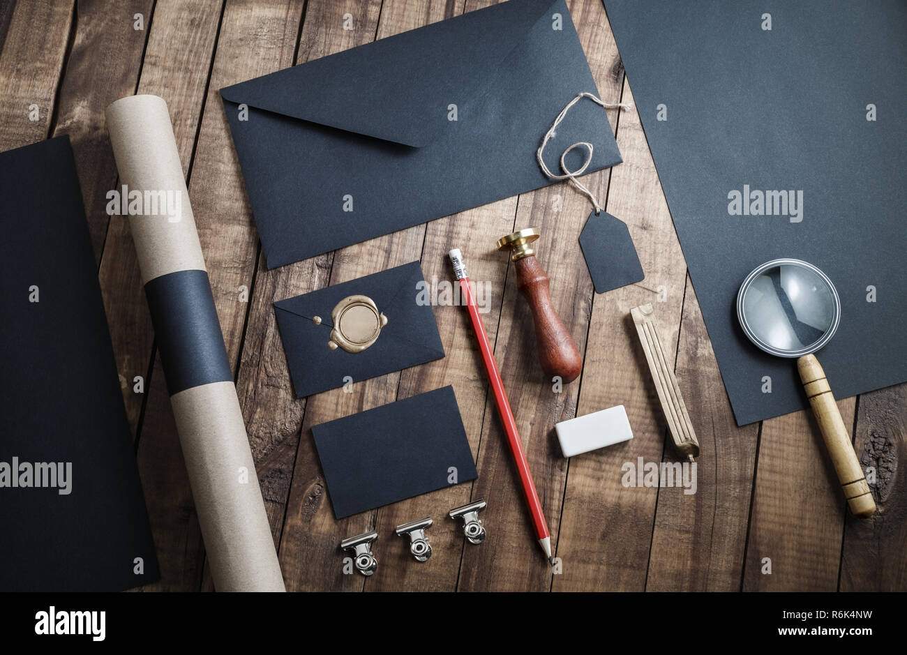Blank black stationery Stock Photo - Alamy