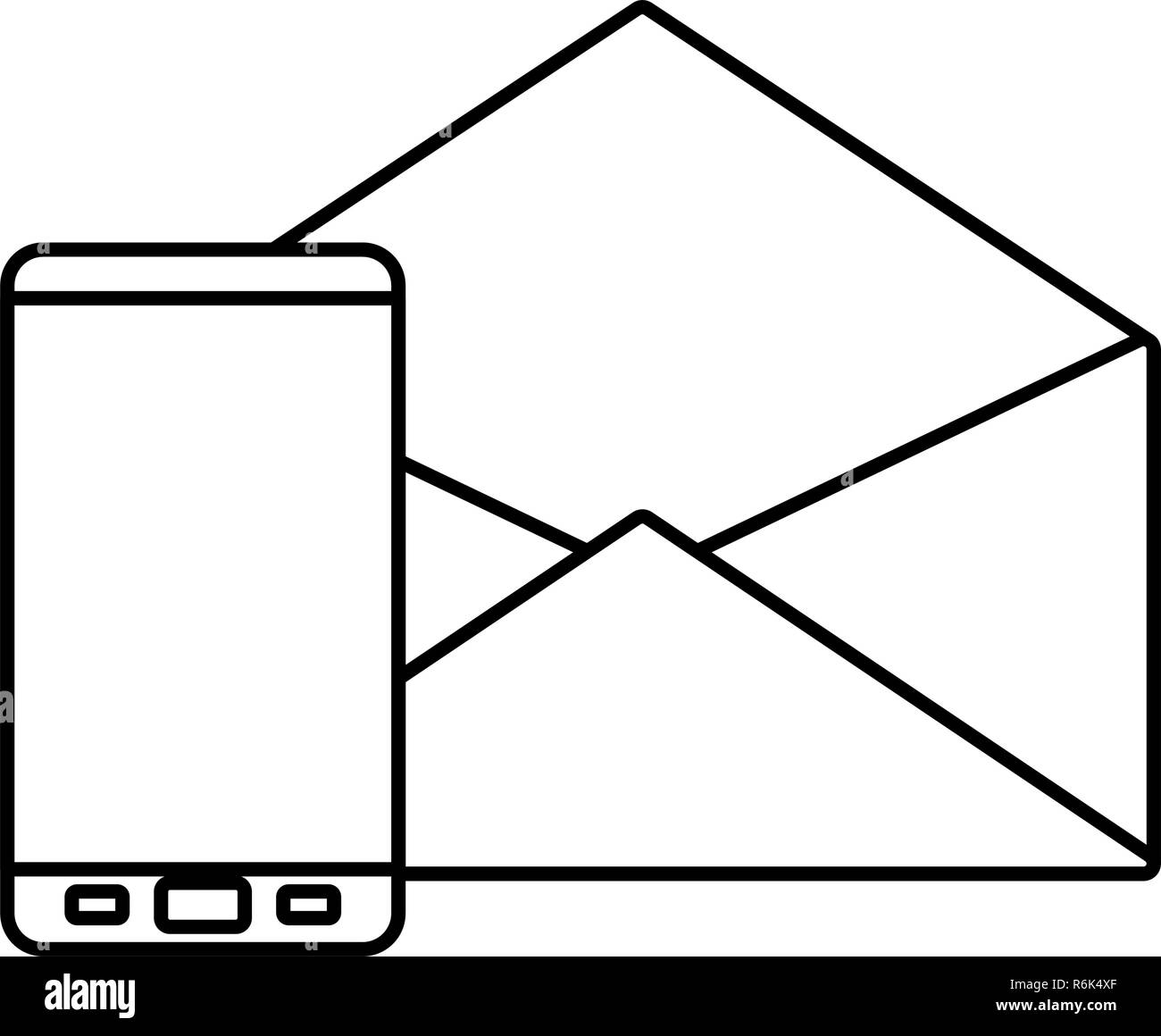 cellphone email message white background vector illustration outline ...
