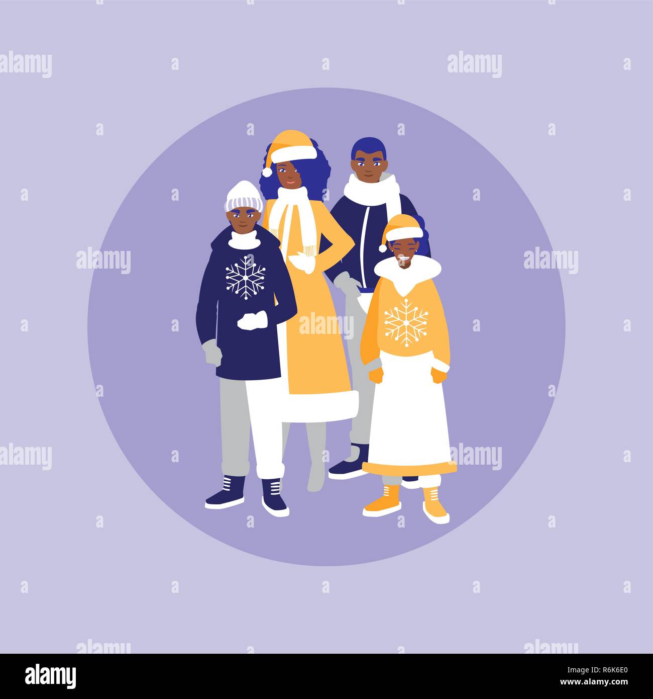 group of family black with clothes christmas vector illustration design ...