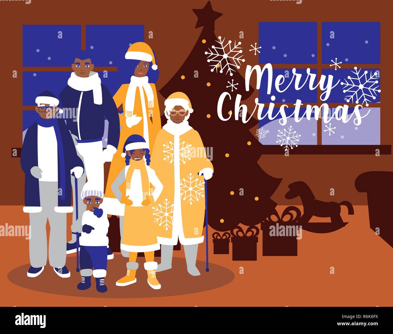 group of family with clothes christmas in house vector illustration ...