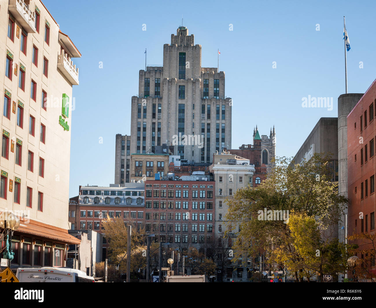 MONTREAL, CANADA - NOVEMBER 4, 2018: Aldred Building (aka La Prevoyance building) seen from the bottom in Old Montreal, Quebec. It is one of the main  Stock Photo