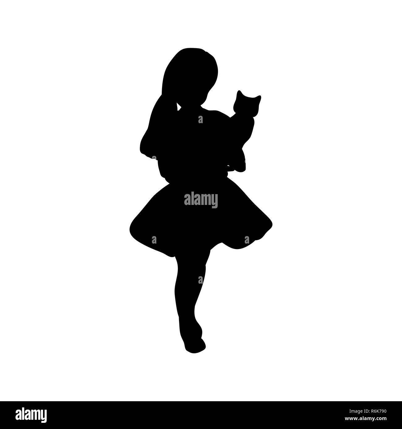 Silhouette girl holding a cat Stock Photo
