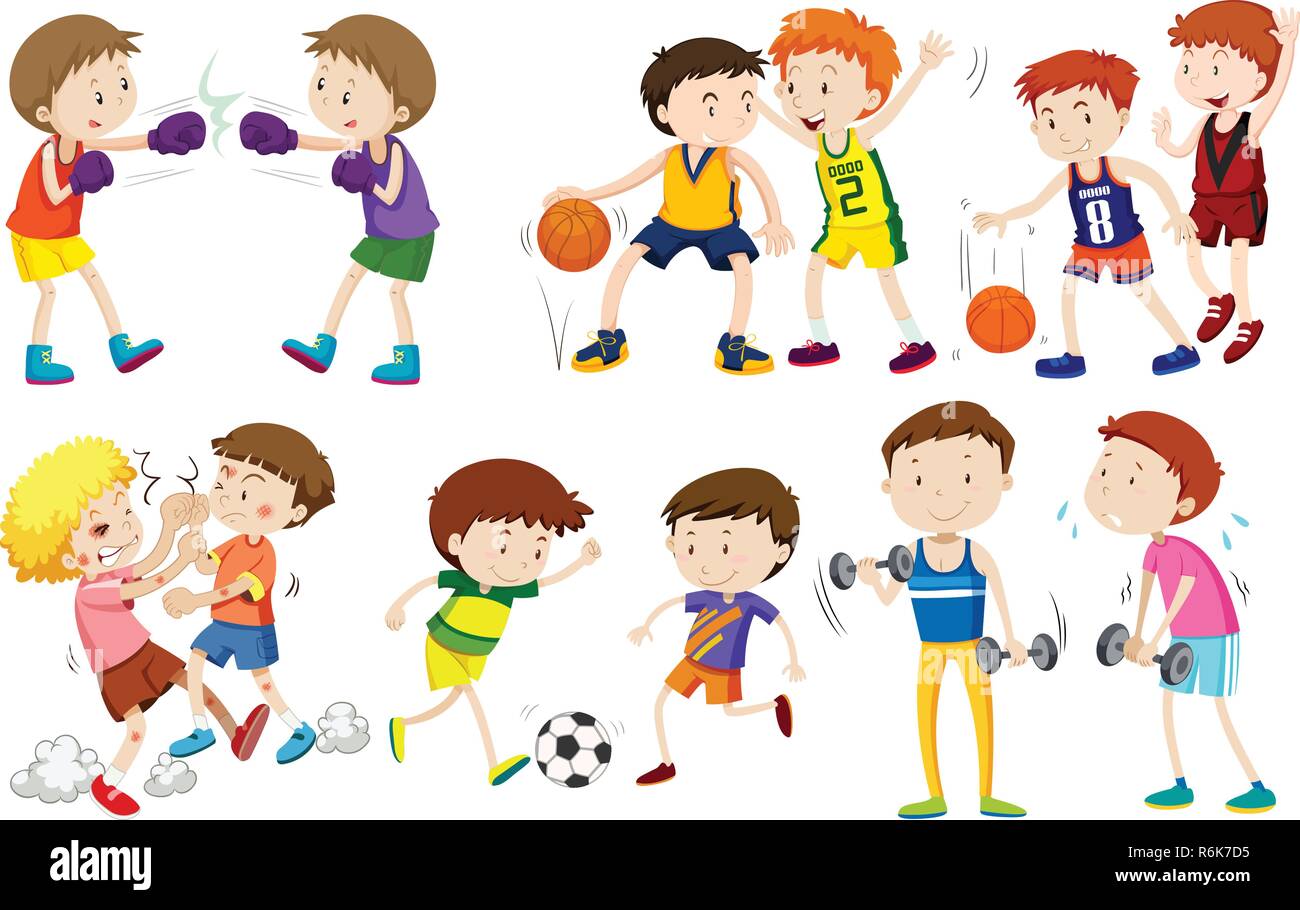 Set of boys doing activites illustration Stock Vector Image & Art - Alamy