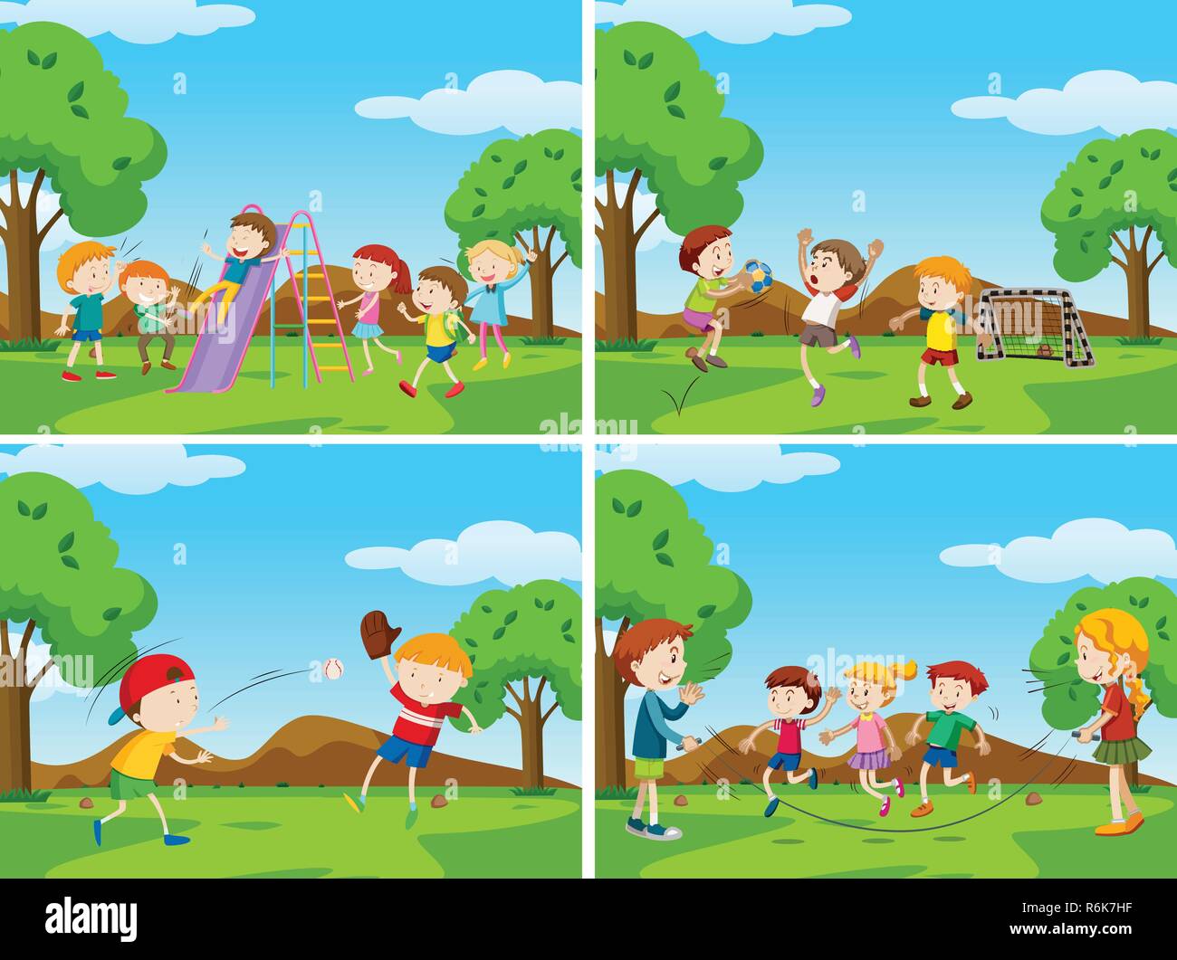 Group of kids playing in playground illustration Stock Vector Image ...