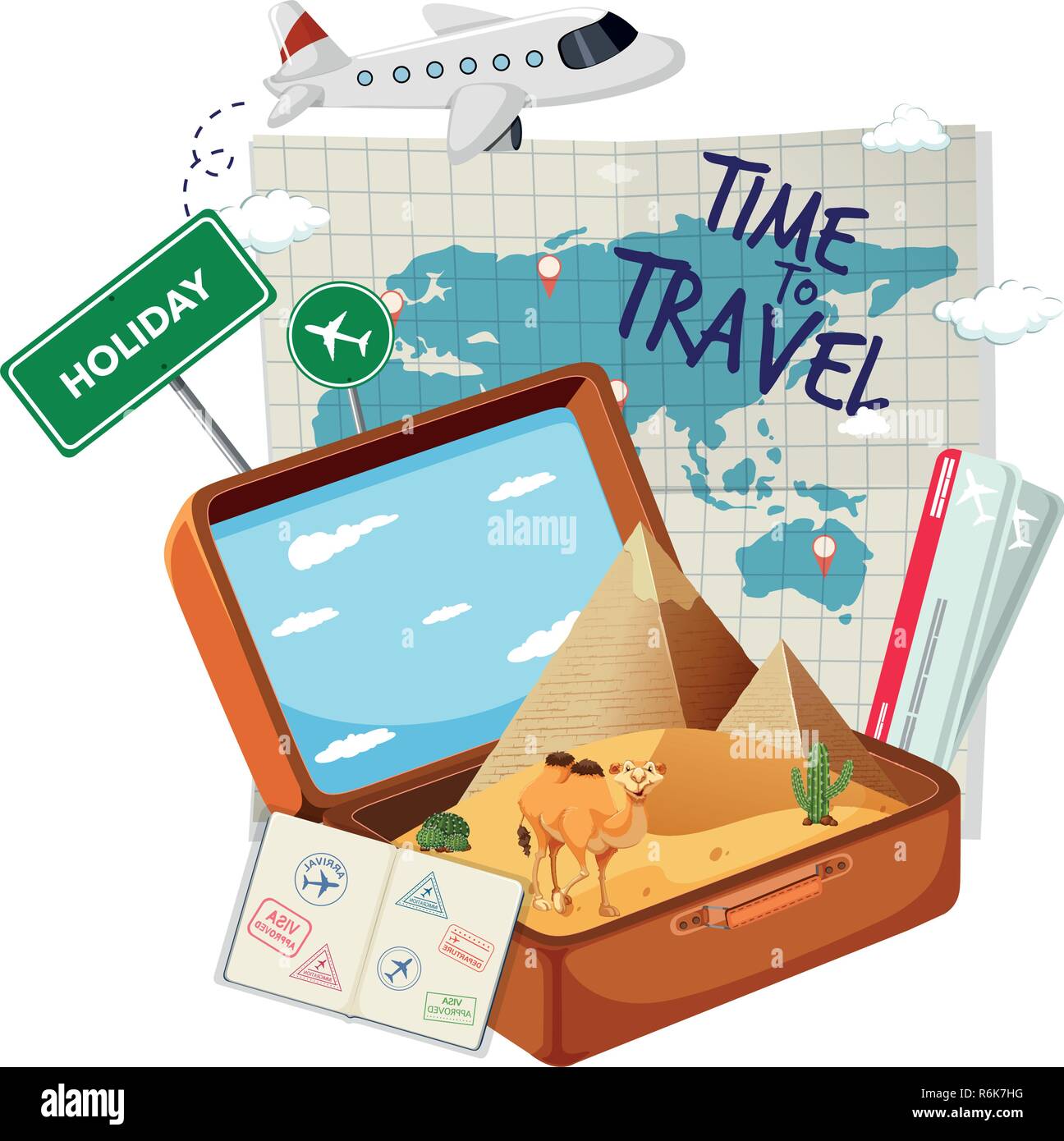 Vintage suitcase with travel element illustration Stock Vector Image ...