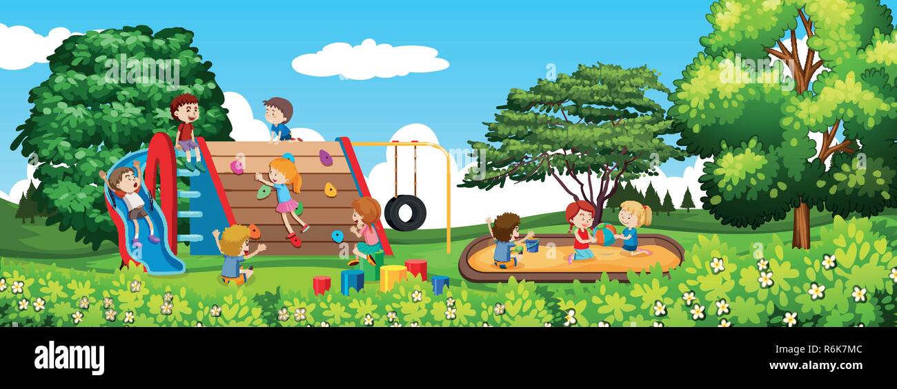 CHildren playing in a park illustration Stock Vector Image & Art - Alamy